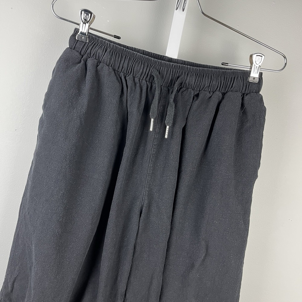 INVACHI Black Harem Pants Womens L Pull On Baggy Capri Length Lagenlook